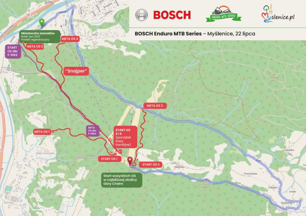 Mapa tras zawod&oacute;w w Myślenicach